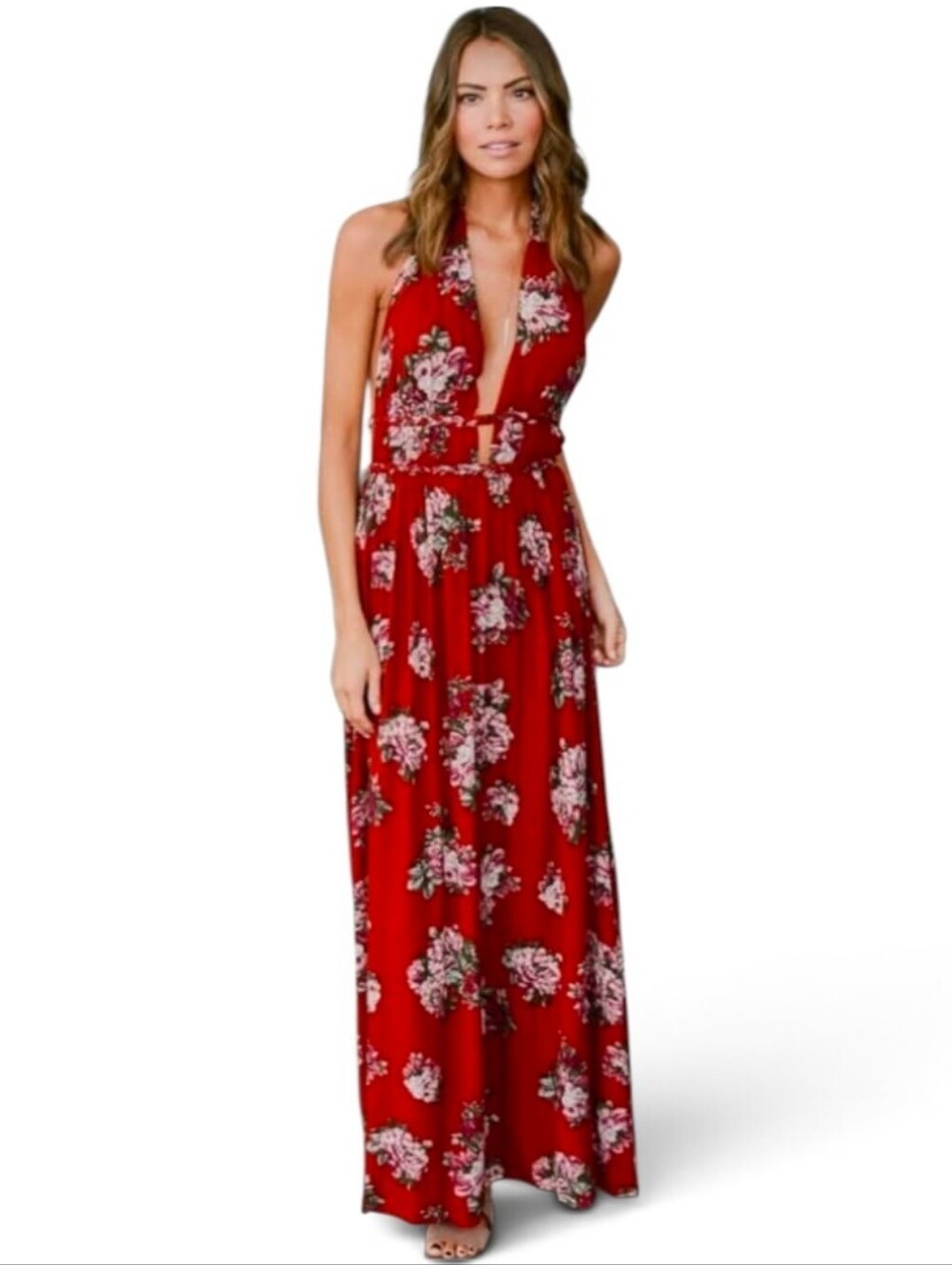 ILLA ILLA The Nikki Red Floral Backless Halter Dress - Small